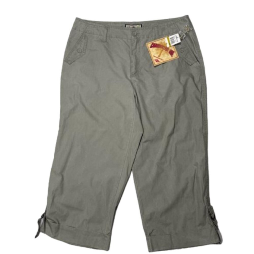 2/$30 NWT Caribbean Joe Green Cargo Capri Pants Size 14 Petite #1793
